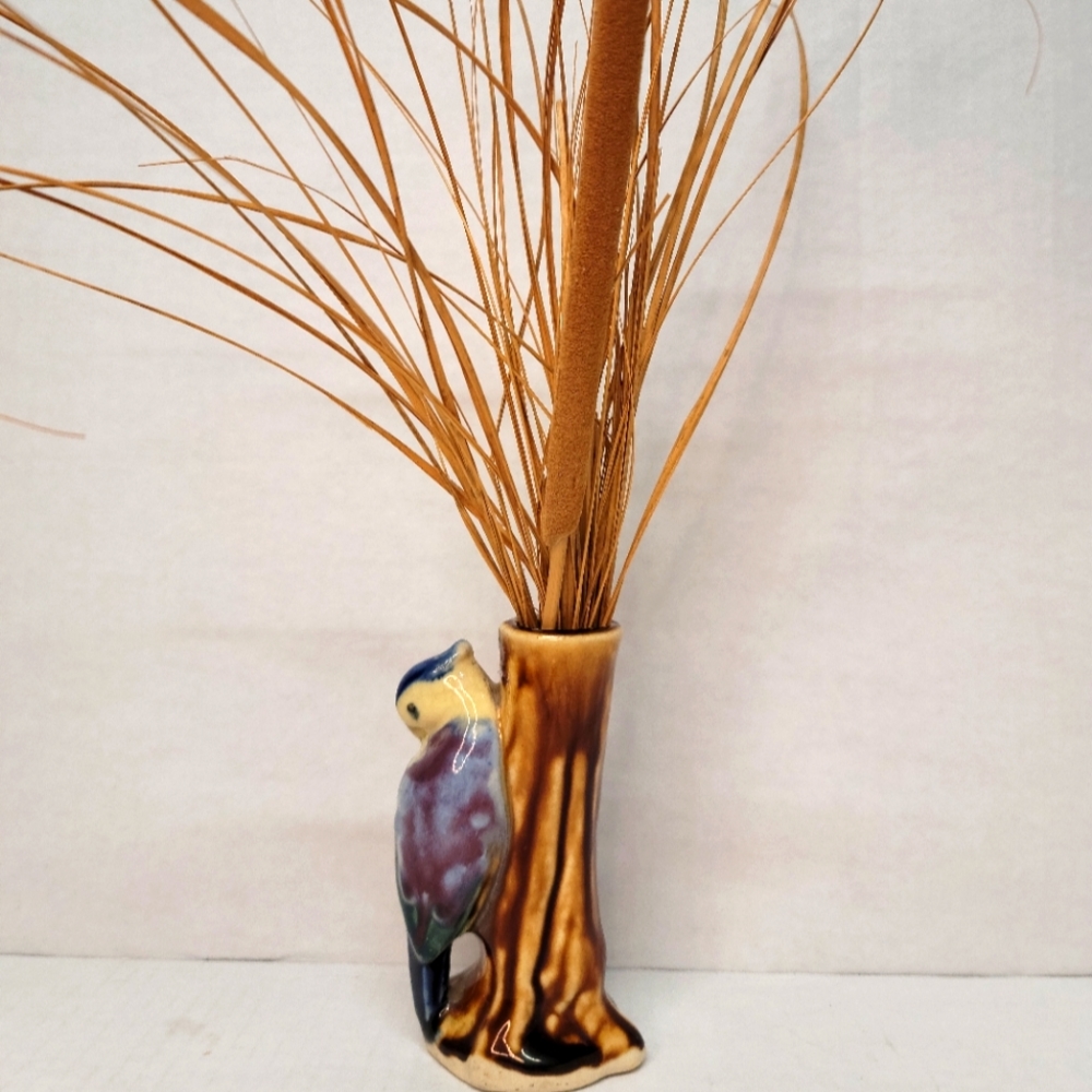 Vintage Japanese Bird on Stump Vase